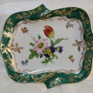 Herloom By Toyo Porcelain Tray Multicolor Flowers Green Edge W/Gold Guild...